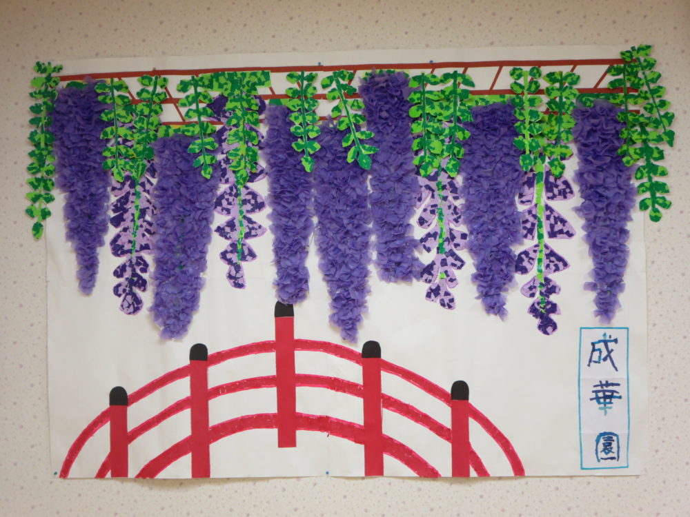 5月8 10 12 14 16 19 22 26日 壁画制作 藤の花 デイブログ 特別養護老人ホーム 成華園 茨城県日立市